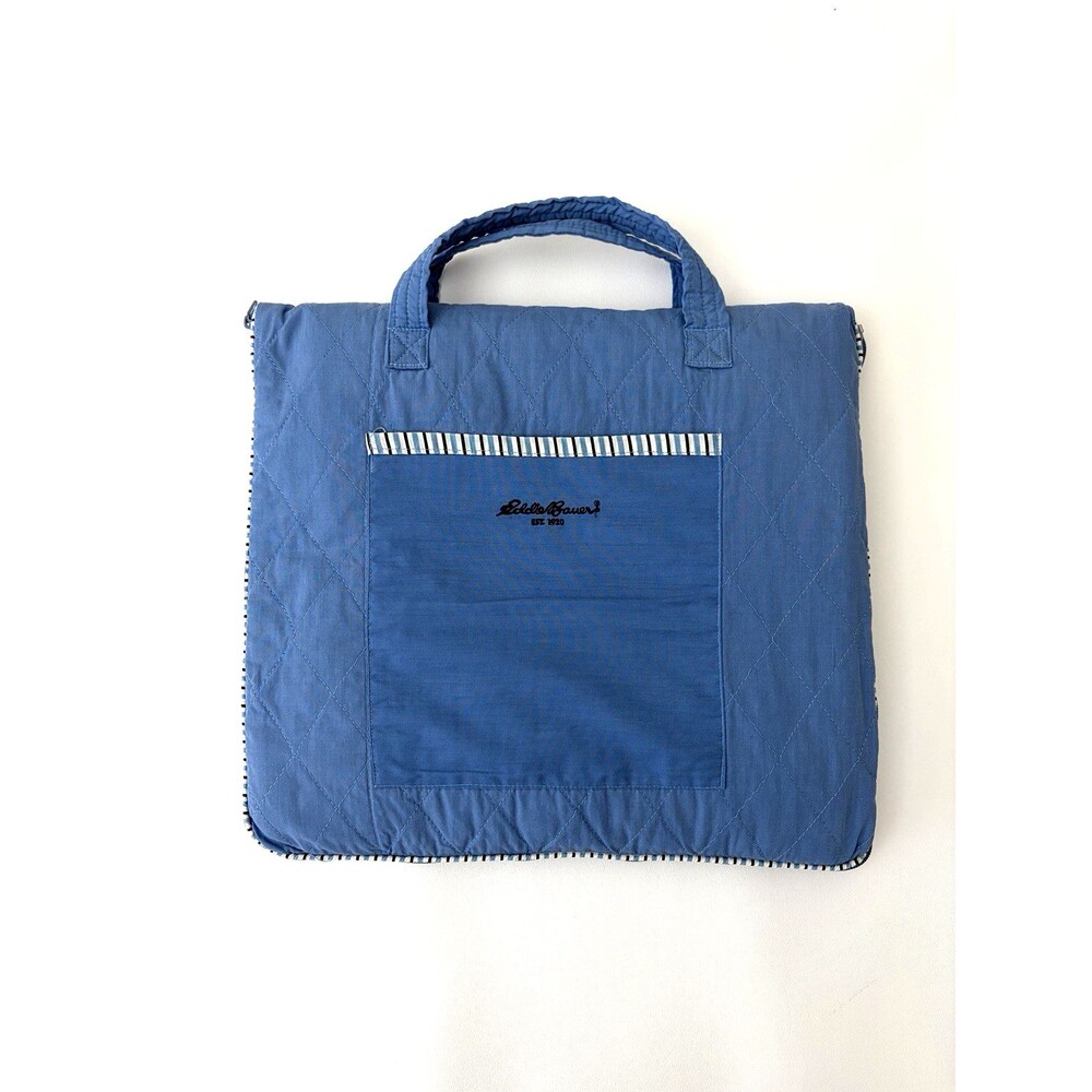 Eddie Bauer VTG Picnic Blanket Quilted Zips Up Blue Floral Handle Zip Around